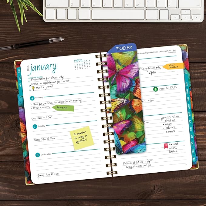 HARDCOVER 2025 Planner, 5.5"x8": 14 Months (November 2024 - December 2025), Daily Weekly Monthly Planner, Yearly Agenda, Bookmark, Pocket Folder and Sticky Note Set (Colorful Butterflies)