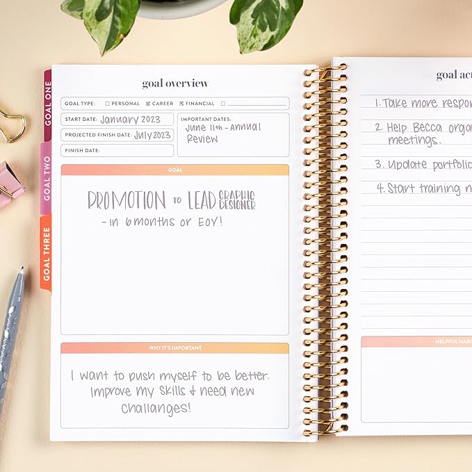 Erin Condren A5 Spiral Bound Goal Setting Planner – Metallic Abstract Circles - 4 Tabs with 160 Pages for Goal and Action Planning Inc. Steps, Weekly Check-in, Celebration Pages & More