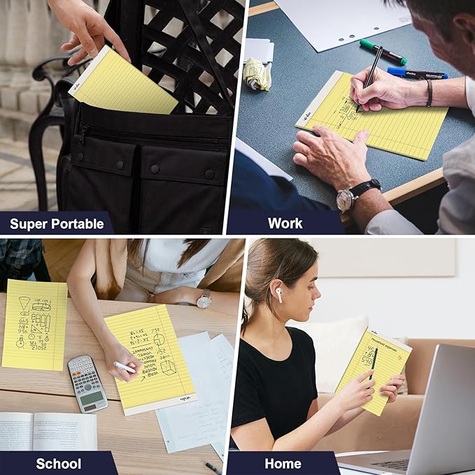 ViVin 5 x 8 Inch Legal Pads, 6 Pack, Narrow Ruled, 50 Sheets Per Writing Pad, Perforated Note Pads Ideal for Home, Office, Business, 300 Sheets (6 Pack of 50), Canary Yellow Paper