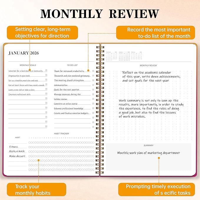 Monthly Planner 2025-2026, 2025 Calendar 24 Months Planner, JAN 2025 - DEC 2026, 8.5"x11", Personal Organizer with Monthly Goals, To-Do List, Habit Tracker, 24 Months for School Office Home Planning