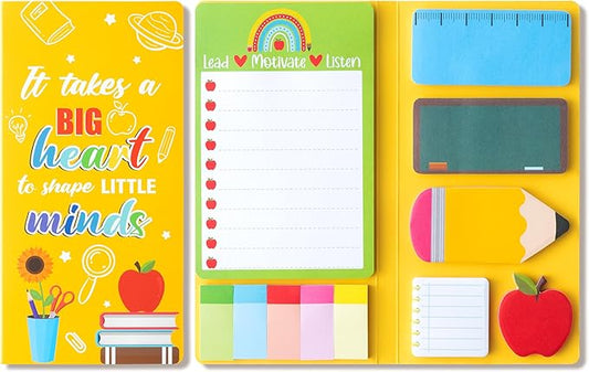 Teacher Themed Sticky Notes Set - Blackboard Pencil Apple Shape Self-Stick Note Pads Teacher Appreciation Gift Writing Memo Pads Page Marker Back to School Office Supplies, 550 Sheets (Yellow)