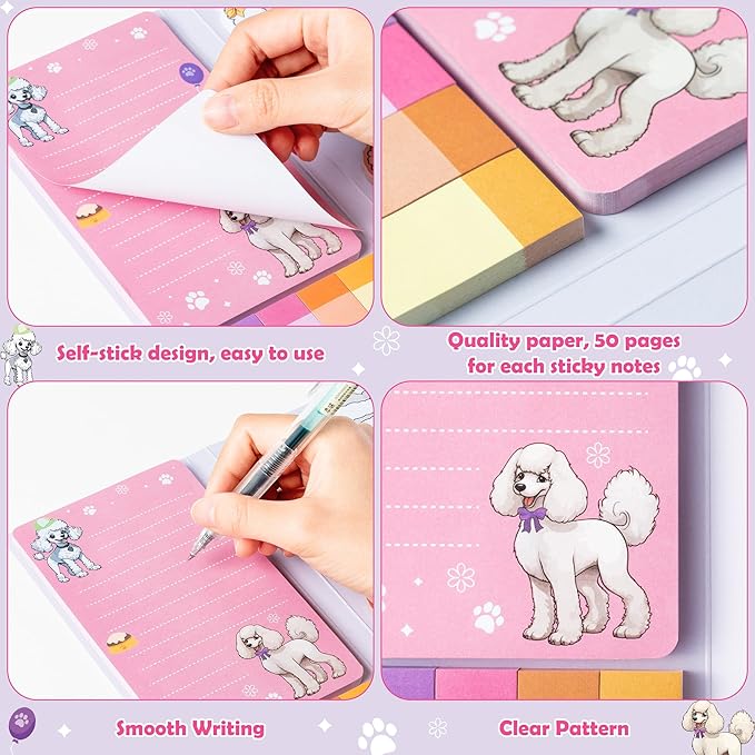 I Just Really Like Poodle Sticky Notes Set, 550 Sheets, Cute Cartoon Poodle Self-Stick Notes Pads Animal Divider Tabs Bundle Writing Memo Pads Page Marker Back to School Office Supplies Gift