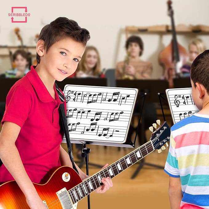 Scribbledo 10 Pack Dry Erase Music Staff Lap White Boards 9"X12" l Write Musical Notes and More Whiteboard (Double Sided) Music Classroom Supplies Must Haves Includes 10 Erasers