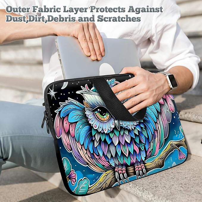Laptop Sleeve Case Bag 15 inch, Owl Blue Slim Carrying Case Durable Handbag Travel Laptop Bag for 15 inch MacBook Air M3/M2/15 Pro/Surface Laptop 7/6/5/4/3/ Dell XPS 15 Plus