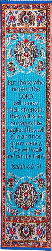 Christian Bookmark, They Will Soar On Wings Like an Eagle, Woven Mini Carpet Bookmark