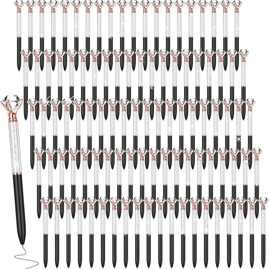 Sherr 100 Pack Big Crystal Diamond Pens Cute Ballpoint Pens Retractable Ballpoint Rhinestones Crystal Bling Gem Plated Black Gel Ink Office Supplies Gifts for Women(Black,Glitter)