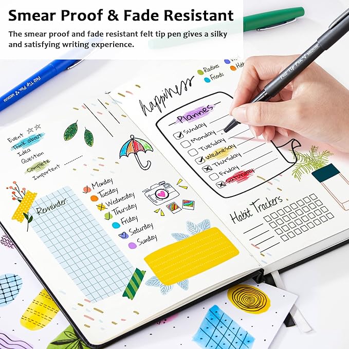 Lelix 30 Colors Felt Tip Pens, Medium Point Assorted Markers Pens For Journaling, Writing, Note Taking, Planner Coloring, Perfect for Art Office and School Supplies