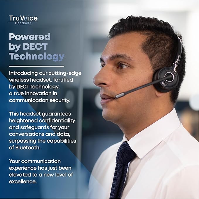 TruVoice Agent AW30 Wireless Headset with Extended Range DECT Wireless USB Dongle I Range of up to 350ft I Noise Canceling Microphone and HD Audio I Compatible with All Computers and Softphones.