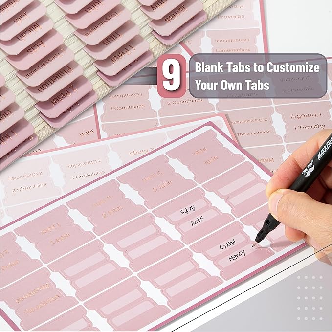 Mr. Pen- Bible Tabs, 75 Tabs, Pink Shades, Laminated Bible Tabs for Women and Men, Bible Tabs for Study Bible, Bible Index Tabs, Bible Book Tabs, Bible Labels Tabs, Mr Pen Bible Tabs