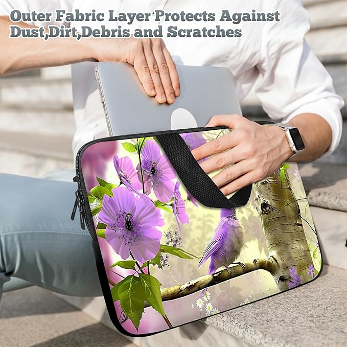 Laptop Sleeve Case Bag 13 inch, Purple Florals Hummingbird Slim Carrying Case Durable Handbag Travel Laptop Bag for 13 inch MacBook Air M3/M2/Pro M2/ 13" iPad Pro/Air M4/M2 2024
