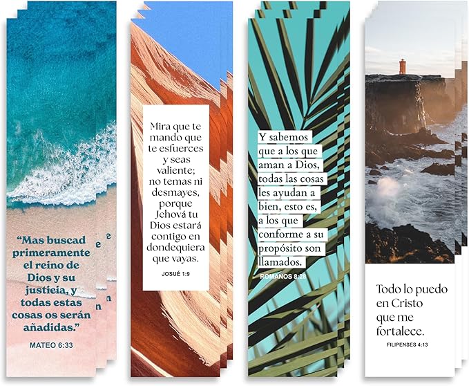 Spanish Christian Verses Bookmarks, 8x2inch Variety Pack Bookmarks, Christian Bookmark, Page Marker Divider, Christian Gifts for All Occasions Divisor de lectura (Quantity of 12)