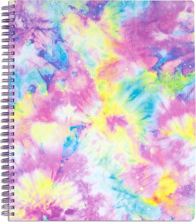 Steel Mill & Co Cute Large Spiral Notebook College Ruled, 11" x 9.5" with Durable Hardcover and 160 Lined Pages, Tie Dye
