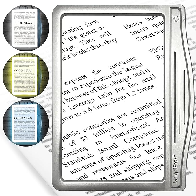 MAGNIPROS 5X Large LED Page Magnifier for Reading with 3 Color Lighting Modes & Anti-Glare Lens to Reduce Eye Strain-Perfect for Small Prints, Aging Eyes, Low Vision and Seniors