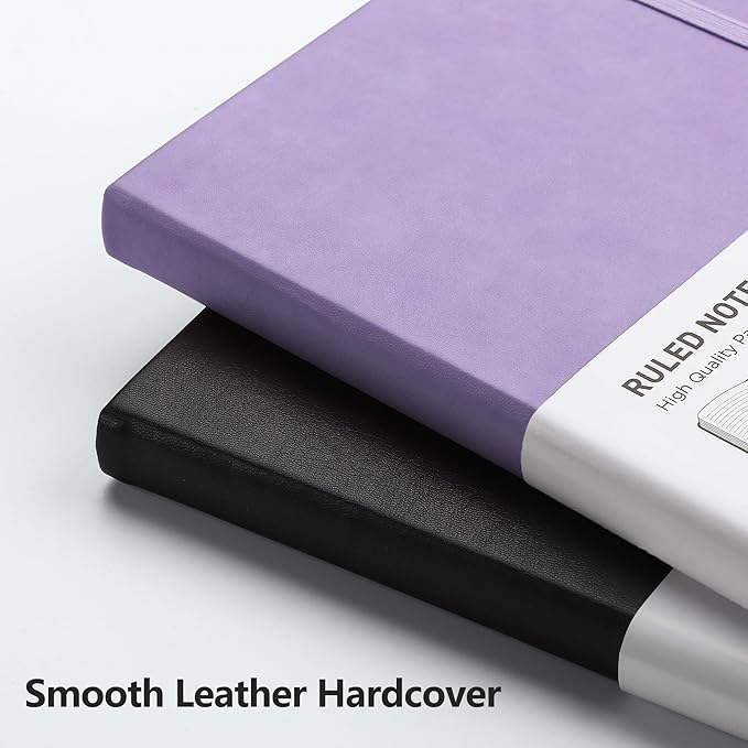 RETTACY Journaling Notebooks, A5 Lined Journal Notebook with 192 Numbered Pages, 5.7'' × 8.3'' Medium Size, for Writing, Work, Office, Leather Hardcover, 100 GSM Thick Paper (Purple)