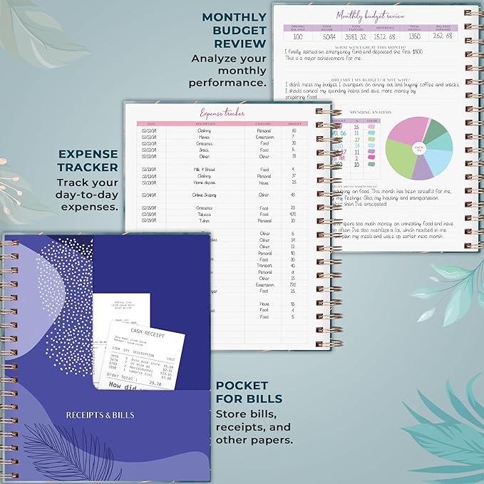 PLANBERRY Large Budget Planner & Monthly Bill Organizer with Pockets – Budgeting Book, Finance & Expense Tracker, 8.3x9.4″ (Ocean Depths)
