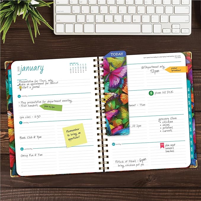 HARDCOVER 2025 Planner, 8.5"x11": 14 Months (November 2024 - December 2025), Daily Weekly Monthly Planner, Yearly Agenda, Bookmark, Pocket Folder and Sticky Note Set (Colorful Butterflies)