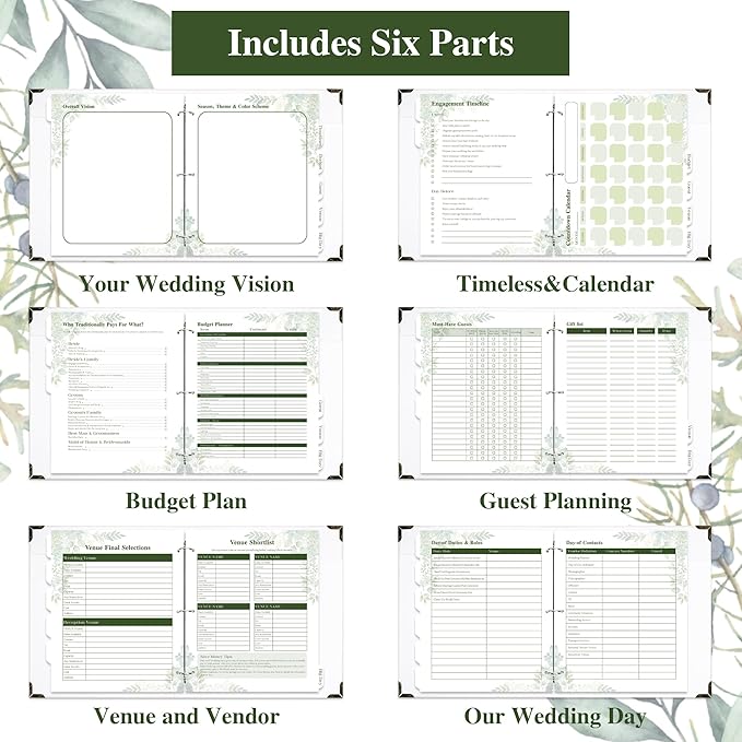 Vienrose Wedding Planner Book Set for the Bride, Gold Foil 'Wedding Planner' Linen Cover with Window Wedding Binder Includes Multiple Accessories Engagement Gifts for Women Wedding Planning Book