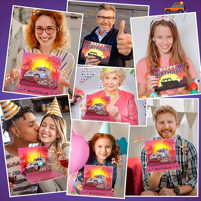 Birthday Cards, Pop-up Car LIGHTS & MUSIC Happy Birthday Card Birthday Gifts for Women Men Husband Wife Kids, Greeting Cards With Envelopes