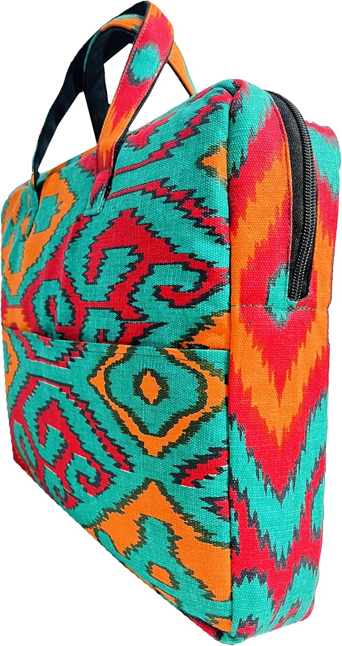 Laptop Bag With Beauty Of Ikat In Green And Shaded Colors FOR 13 TO 15 INCHES MACBOOK, IPAD AND WINDOWS LAPTOP