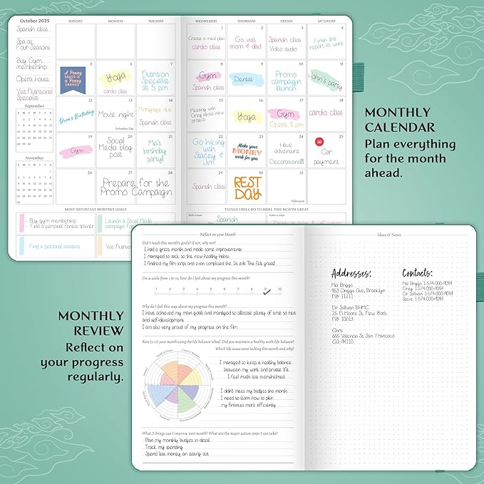 Legend Planner PRO Dated Jan 2025-Jan 2026 – Deluxe Weekly & Daily Organizer with Time Slots. Appointment Book Journal for Work & Time Management, A4 Hardcover (Viridian Green)