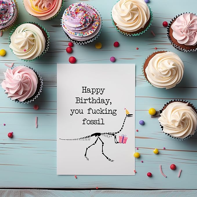 Happy Birthday You Fossil - Funny Happy Birthday Cards for Men Women - Sarcastic Over The Hill Gift Idea for Old Man Lady - Milestone Bday Present for Mom Dad Husband Wife - Includes 1 Card & Envelope