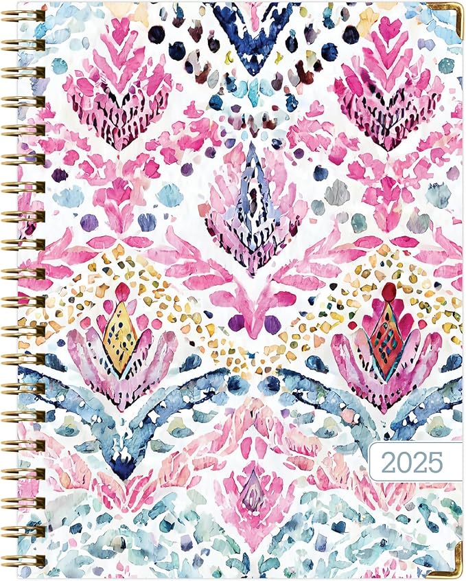 HARDCOVER 2025 Planner, 8.5"x11": 14 Months (November 2024 - December 2025), Daily Weekly Monthly Planner, Yearly Agenda, Bookmark, Pocket Folder and Sticky Note Set (Boho Ikat)