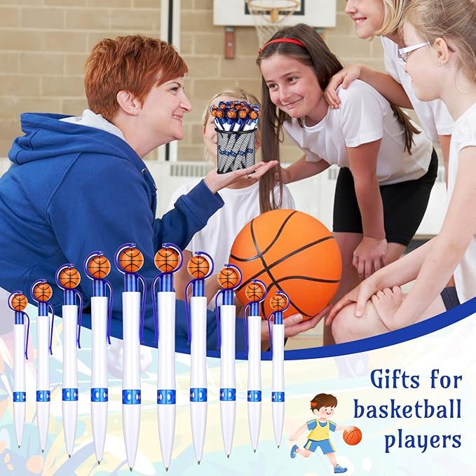 Zhanmai 24 Pcs Novelty Basketball Pens Sports Ballpoint Pens Basketball Party Favors Desk Cool Writing Tool for Students Supplies Stationery School Office Decor(Blue, White,Basketball)