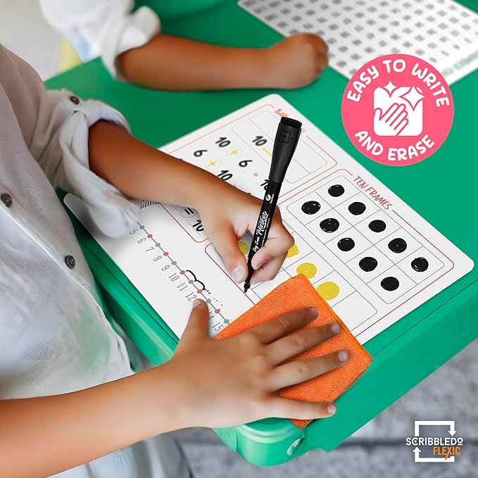 SCRIBBLEDO Bar Model 9”x12” Small White Board Dry Erase Sheets Math Manipulatives Number Chart Ten Frame Number Line Math Supplies Teacher Students Classroom Pack of 10 Sheets