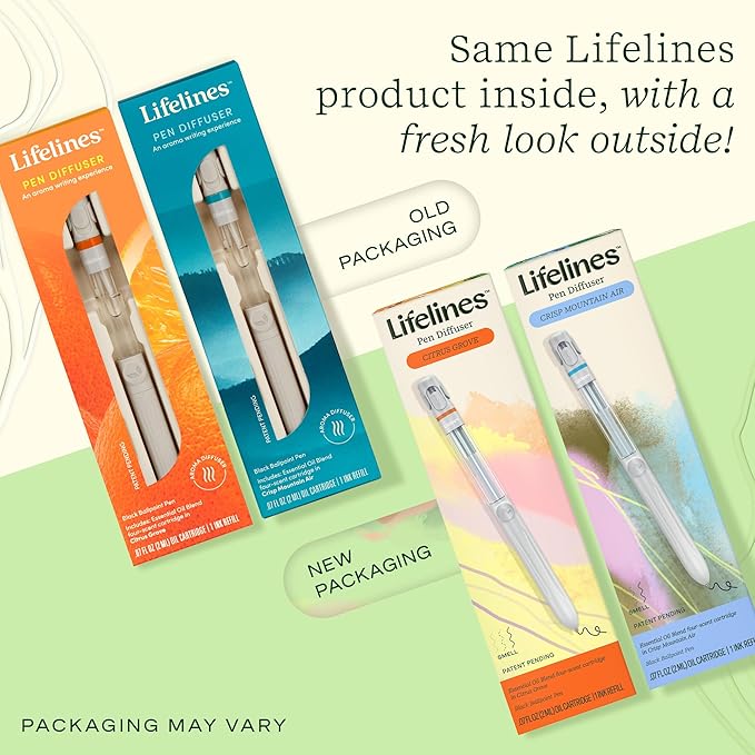 Lifelines Pen Diffuser Set, 2-Pack (Crisp Mountain Air & Citrus Grove) - 1mm Black Ballpoint Pens with Scented Essential Oil Blends – Aromatherapy Diffuser & Sensory Immersion Diffuse Aroma