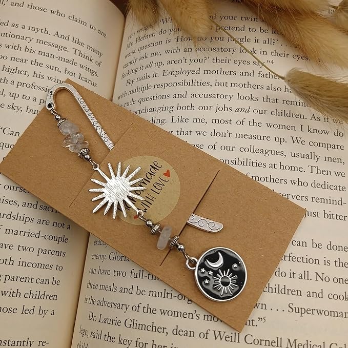Retro Metal Bookmark for Bookish Gifts Wing Mask Bow and Arrow Charms Book Mark for Book Lover Gifts for Women Men (Sun and Star)