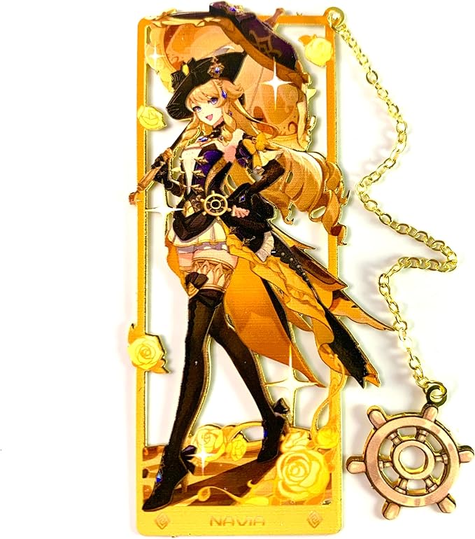 Genshin Impact Navia Metal Bookmark - Anime Figure Merch with 3D Display Box - Birthday Gifts for Fans Friends Gamer Book Lovers - Zllada