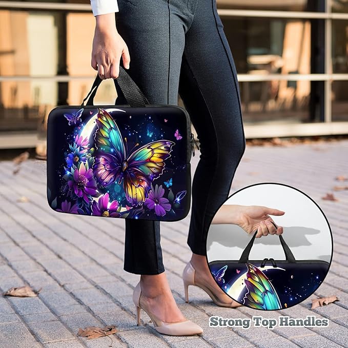 Laptop Sleeve Case Bag 15 inch, Color Moon Butterfly Slim Carrying Case Durable Handbag Travel Laptop Bag for 15 inch MacBook Air M3/M2/15 Pro/Surface Laptop 7/6/5/4/3/ Dell XPS 15 Plus