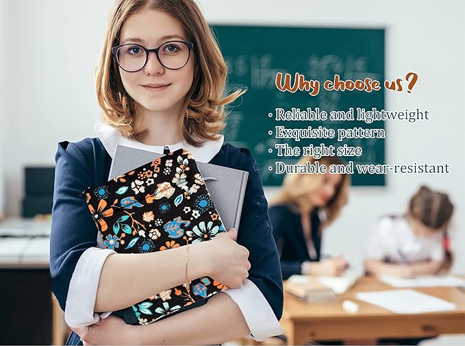 Book Sleeve Book Covers Book Protector Floral Printed with Zipper Washable Fabric for Teen Adult Book Lover Teacher Student(Medium,11 X 8.7 Inch)…