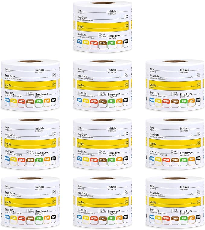 Restaurant Quality Shelf Life Food Rotation Labels, 2” x 3” Self-Adhesive Removable Freezer Food Labels Stickers, Perfect for Reusable Containers, Easy to Remove, Food Safety Date Sticker (10 PCS)