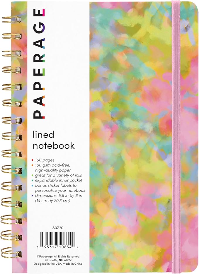 PAPERAGE Lined Spiral Journal Notebook, (Bright Whimsical Garden), 160 Pages, Medium 5.5 inches x 8 inches - 100 GSM Thick Paper, Hardcover, Double-Wire Spiral Journal & Notebook