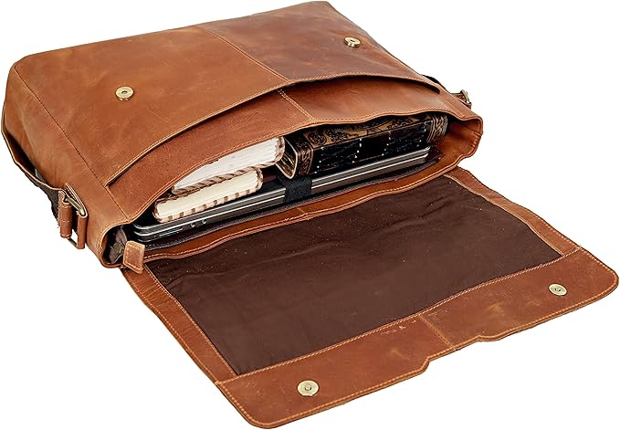 18 inch Vintage Leather Full Flap Messenger Handmade Bag Laptop Bag Satchel Bag Padded Messenger Bag Brown (messenger brown)