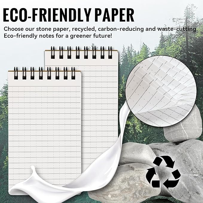 POPYOLA 4 Pack Waterproof Pocket Notebook, 3x5 Pocket Notepad, All Weather Mini Spiral Notepad, Write in the Rain Police Notepad with 100 Squared Pages for Outdoor Home Office School