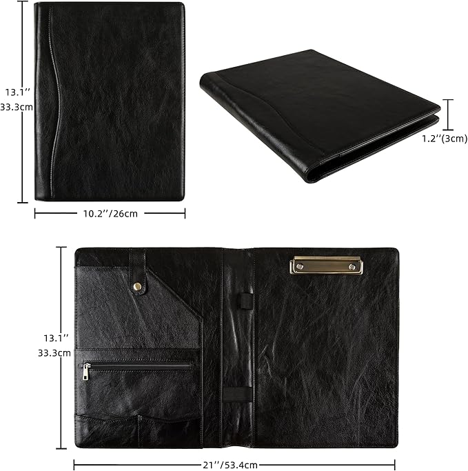 Leather Portfolio for Men, Leather Clipboard Engraved Padfolio, Personalized Leather Binder Leather Legal Pad Portfolio Christmas Gift for His/Her (Clipboard, Shiny Black-Standard)