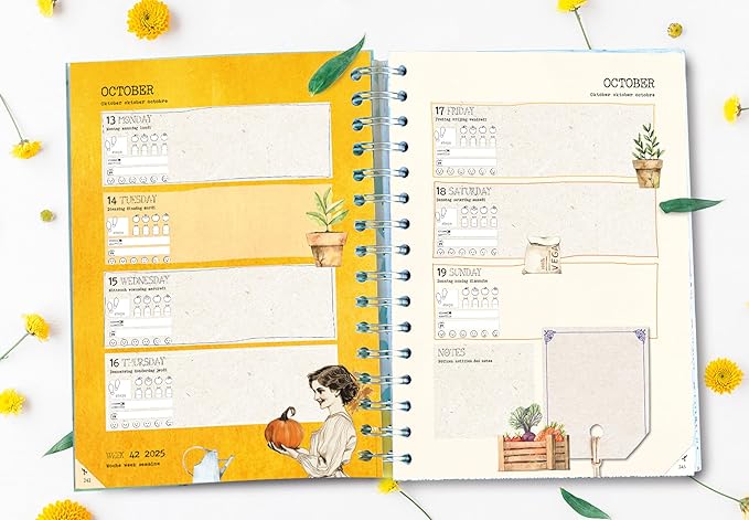 Daphne's Diary Daily Planner Journal 2025 | Everyday Agenda with Creative Designs, Fold-Out Montly Overviews, Shopping Lists | Decorative Weekly Planner Scrapbook full of art paper and art supplies