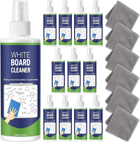 12 Pack Whiteboard Cleaner Spray 8.5oz Dry Erase Board Cleaner with 4 Cloths Non Toxic Dry Erase Cleaner Removes Stubborn Marks from Whiteboards