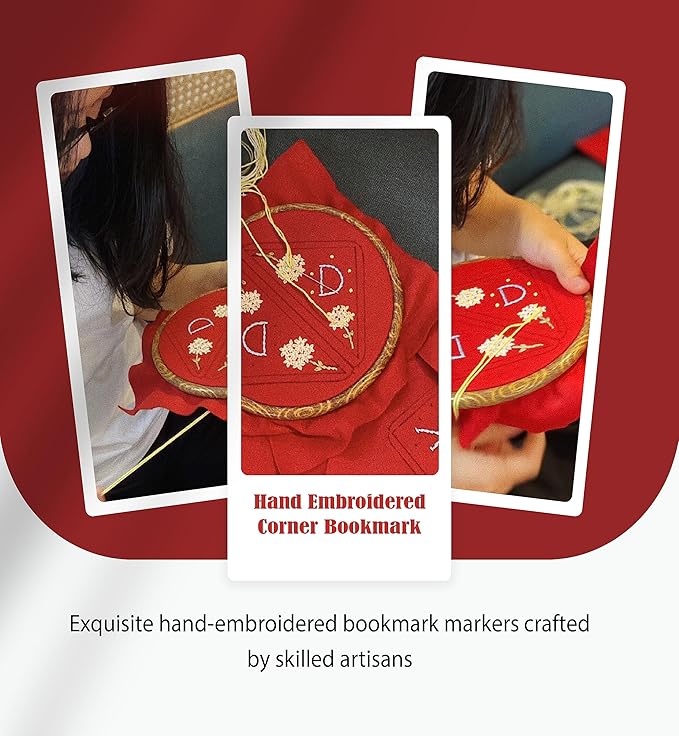 Personalized Hand Embroidered Corner Bookmark, Bookmarks for Women, Personalized Bookmark for Books, Cute Flower Book Mark, Hand Stitch Gift for Women for Book Lovers by HNQCPCVU (C, RED)