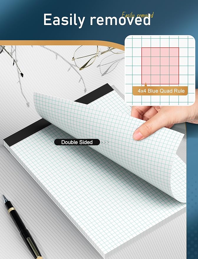 Graph Paper Pad 8.5 x 11, 12 Pack Graph Paper Notebook, 4x4 Graph Ruled, Grid Paper Pad 8-1/2" x 11", Blueprint Quadrille Pads, Grid Paper Notebook 8.5 x 11, White 70 GSM Graft Paper, 30 Sheets/Pad