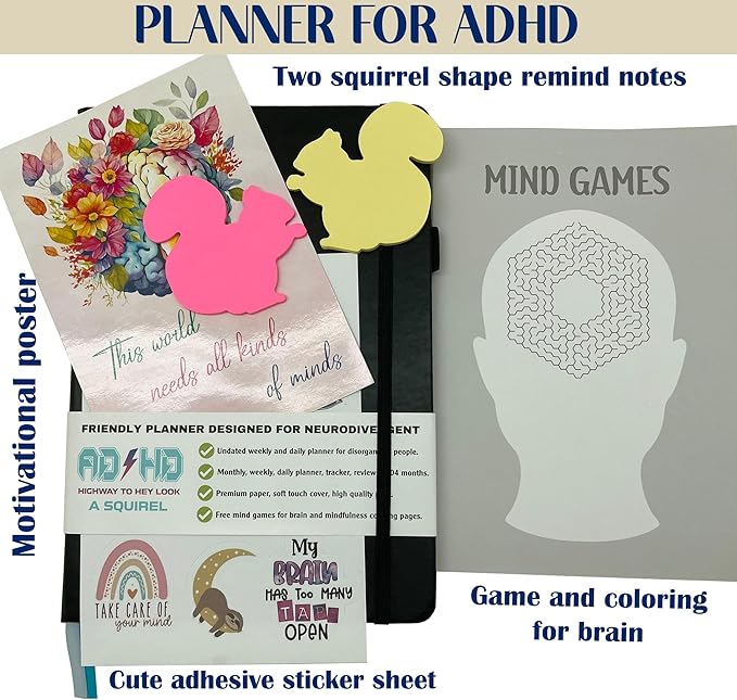 ADHD Planner for Adults - The Undated Monthly Weekly Daily Focus and Productivity Planner Organizer Notebook for Neurodivergent Brains - Organization , Goal Setting , Habit Tracker , Time Management , Gifts for Men and Women with ADD