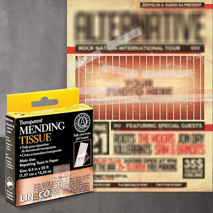 Lineco Archival Document Repair Tape, Repairs Paper Documents, Maps, Ephemera, Photos and Artwork. Acid-Free Translucent Tape 0.5" x 50', Pack of 1