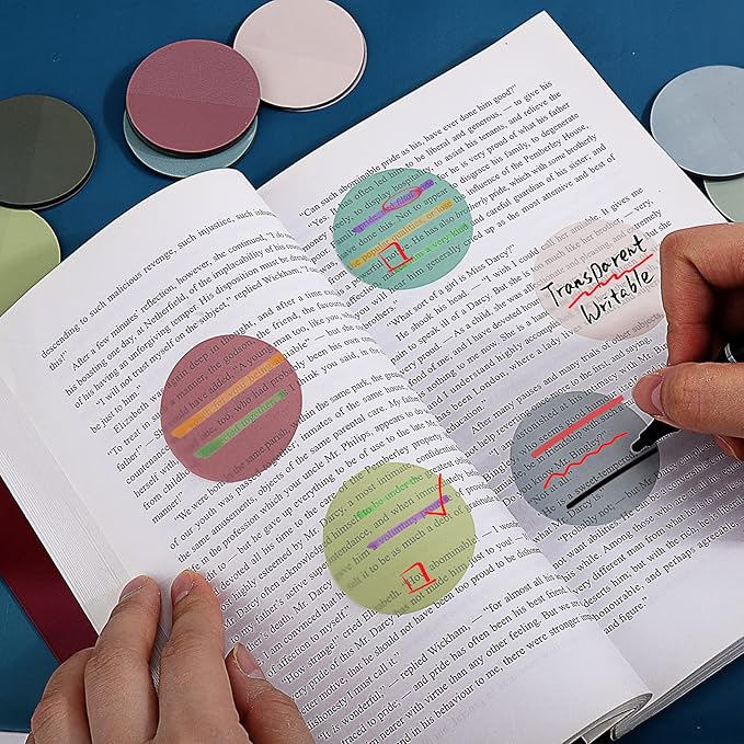 Juome Transparent Sticky Notes, 400Pcs Morandi Cute Round Clear Sticky Tabs, Translucent Book Markers Page Flags Stickers, Bible Journaling Accessories Aesthetic Office School Study Supplies
