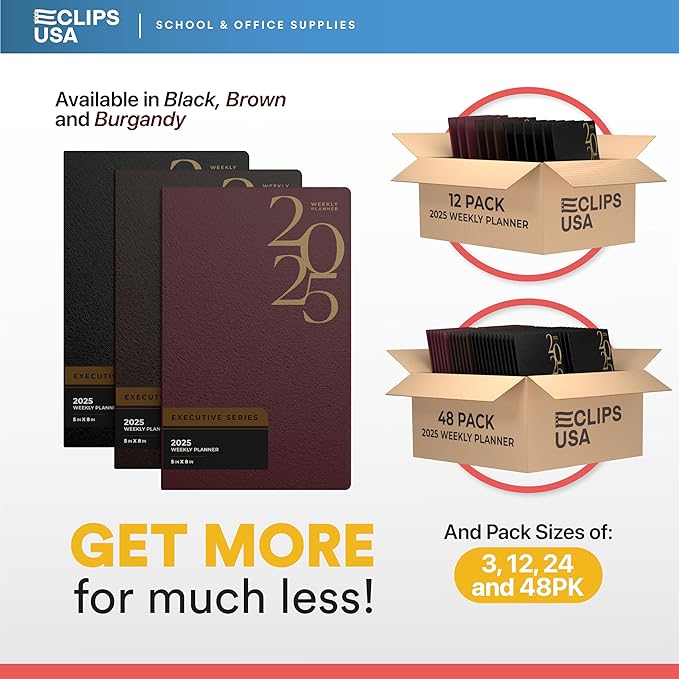 Weekly Planner 2025, Planner, 2025 Weekly Planner, 2025 Planner Weekly And Monthly, 5” x 8”, Weekly Pages, 12 Black 6 Brown 6 Burgundy, (24 Pack, 5 X 8)