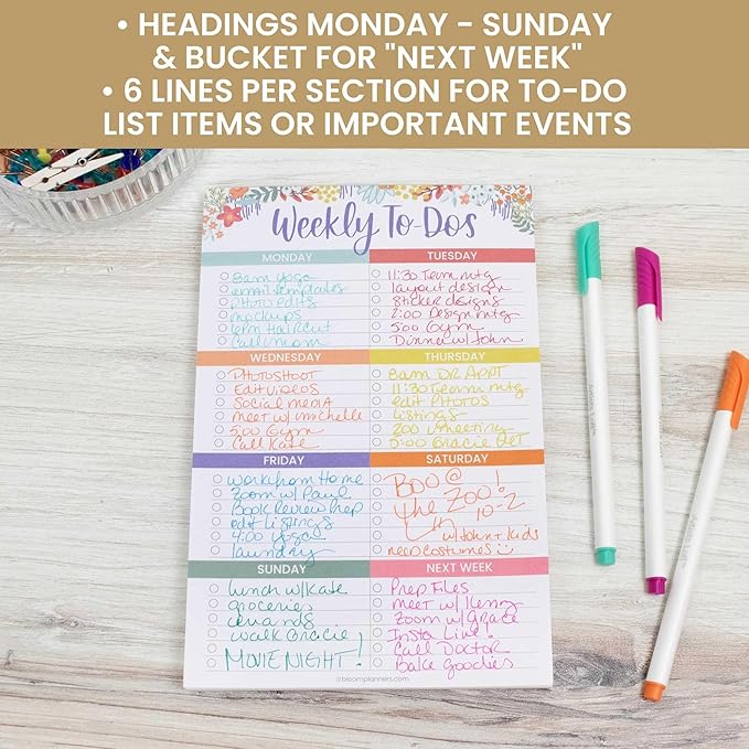 bloom daily planners Undated Weekly Tear-Off To Do List Planning Pad with Magnets - Hanging Notepad Organizer for Fridge - 6” x 9” - Floral Dots