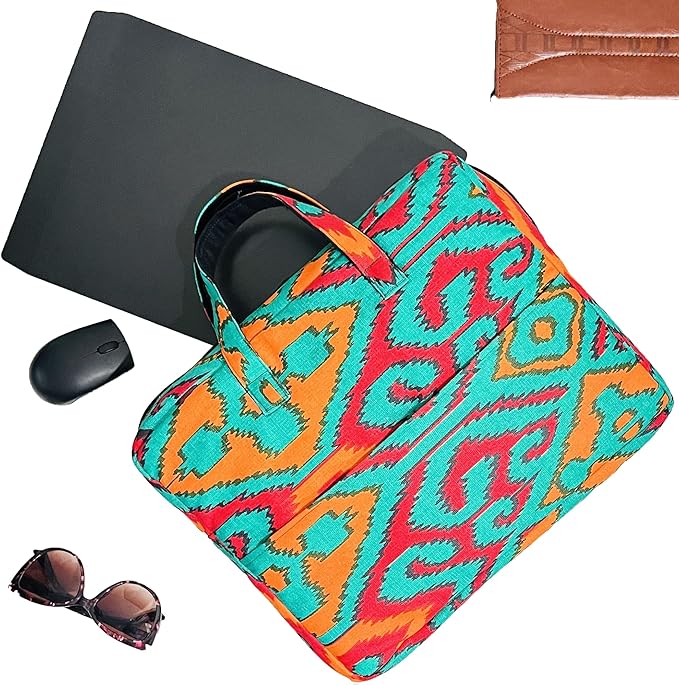 Laptop Bag With Beauty Of Ikat In Green And Shaded Colors FOR 13 TO 15 INCHES MACBOOK, IPAD AND WINDOWS LAPTOP