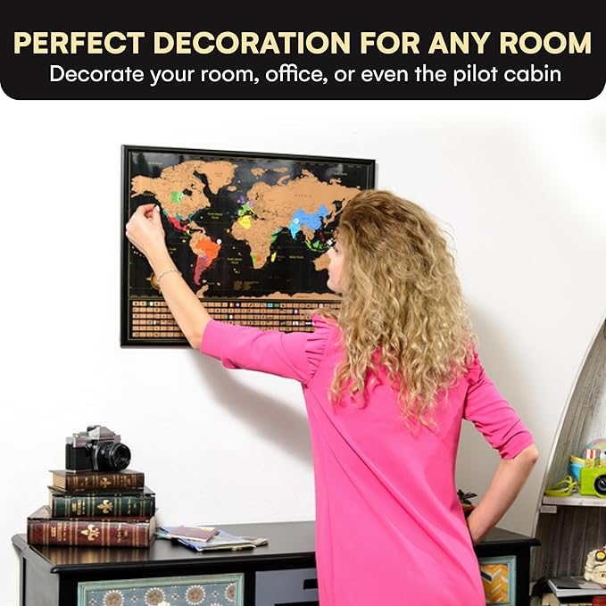 InnovativeMap Scratch Off World Map Poster and Detailed United States Map, Includes Complete Accessories Set and All Country Flags, World Maps for Wall, Fun Gifts for Travelers