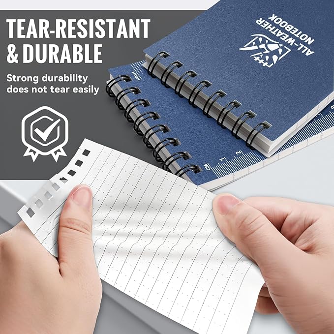 POPYOLA 1 Pack Waterproof Pocket Notebook, 3x5 Pocket Notepad, All Weather Mini Spiral Notepad, Write in the Rain Police Notepad with 100 Squared Pages for Outdoor Home Office School, Blue